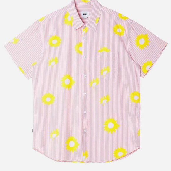 OBEY Void Mens Button Up Shirt - LIGHT PINK Print Short Sleeve Hawaiian XL New - Picture 1 of 1